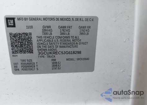 2018 Chevrolet Silverado 1500 2Lt z USA, uszkodzony, nr VIN 3GCUKREC5JG618298